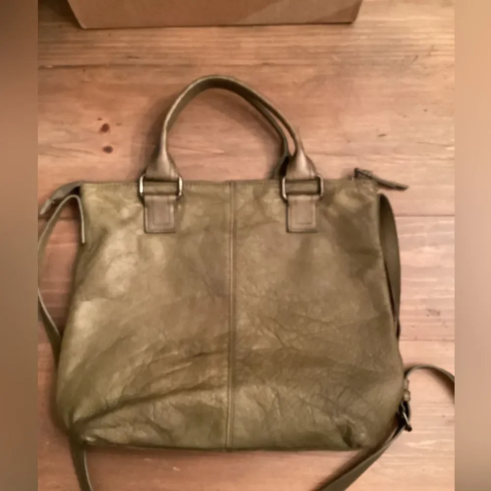 AMERICAN LEATHER CO GROVE OLIVE GREEN LEATHER SATCHEL CROSSBODY BAG